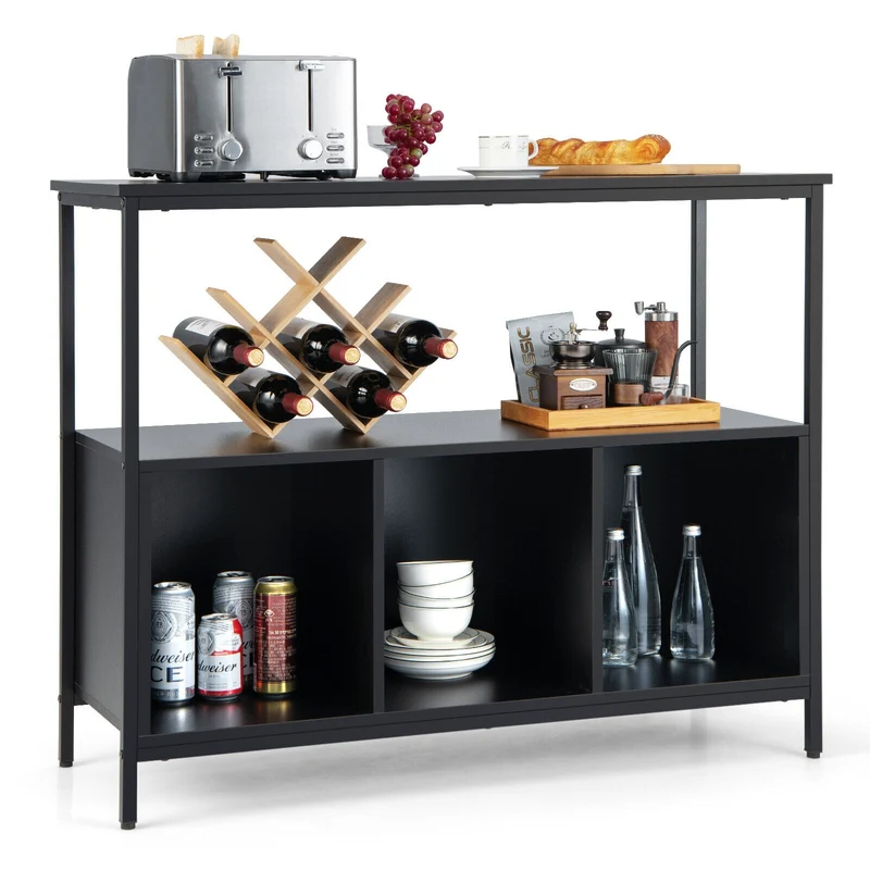 Modern Kitchen Buffet Sideboard, 3 Compartments, Black