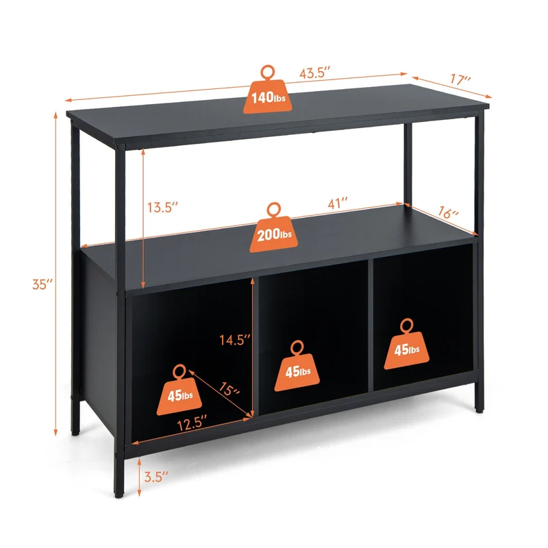 Modern Kitchen Buffet Sideboard, 3 Compartments, Black