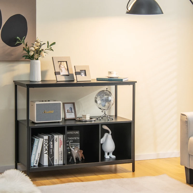 Modern Kitchen Buffet Sideboard, 3 Compartments, Black