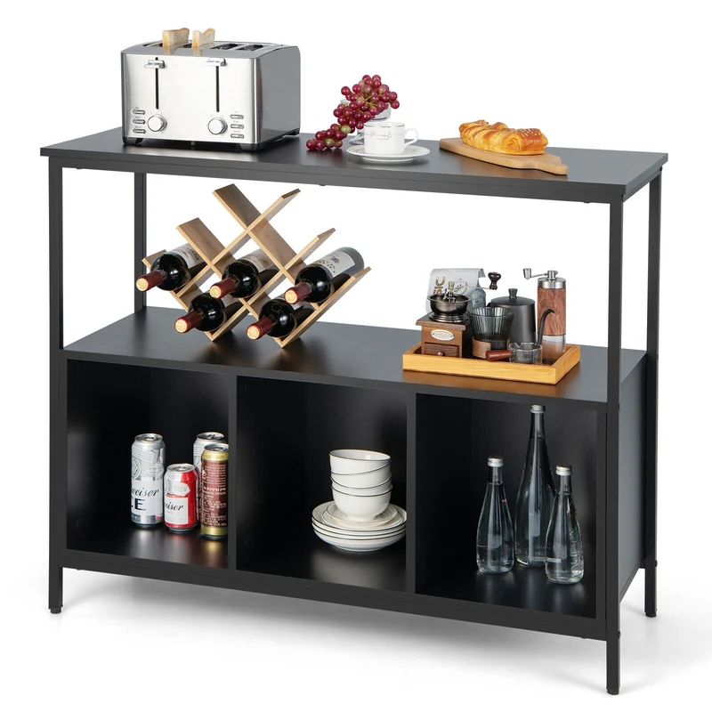 Modern Kitchen Buffet Sideboard, 3 Compartments, Black