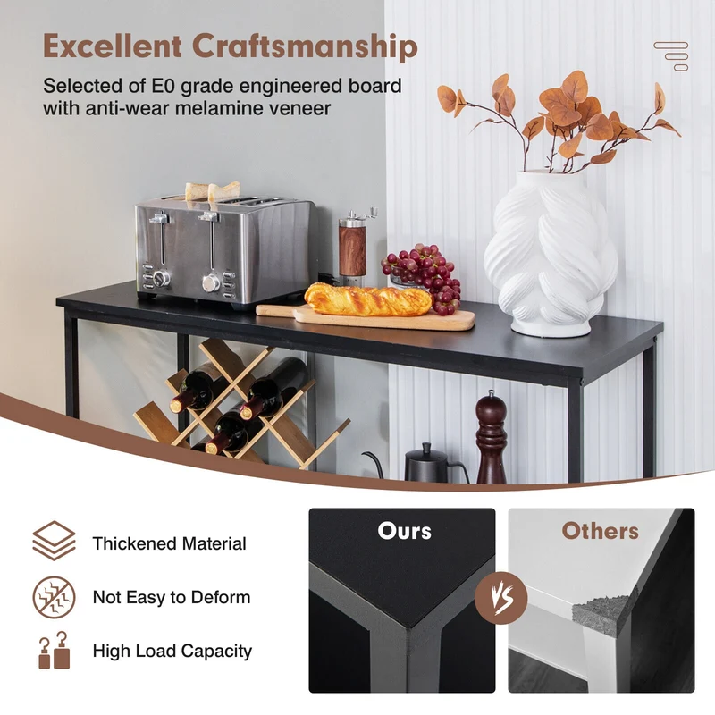 Modern Kitchen Buffet Sideboard, 3 Compartments, Black