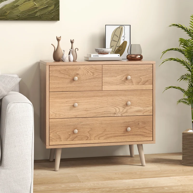4-Drawer Dresser Cabinet Storage Organizer, Natural