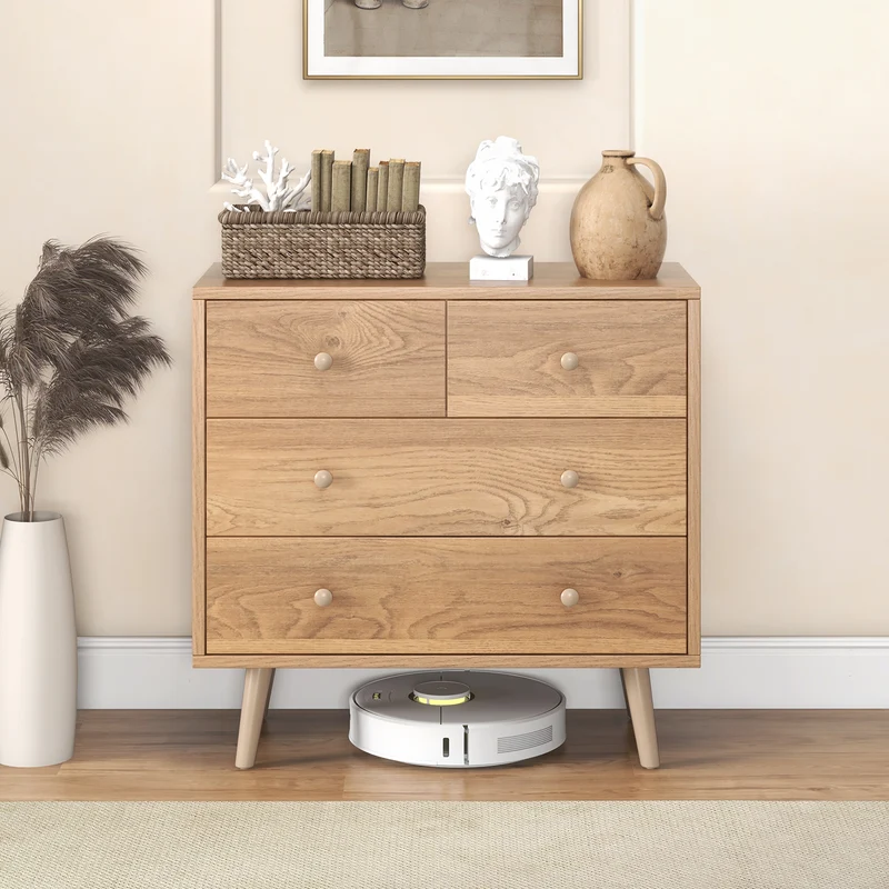 4-Drawer Dresser Cabinet Storage Organizer, Natural