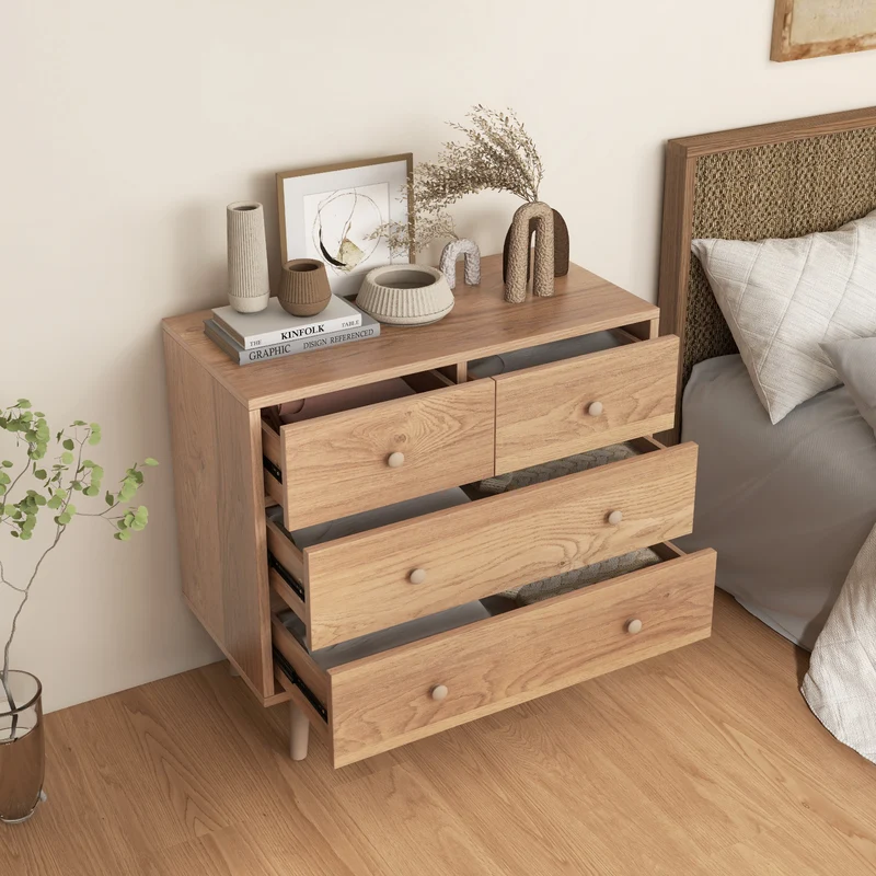 4-Drawer Dresser Cabinet Storage Organizer, Natural