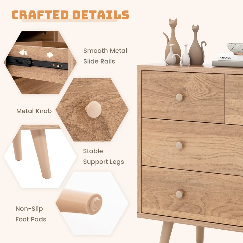 4-Drawer Dresser Cabinet Storage Organizer, Natural