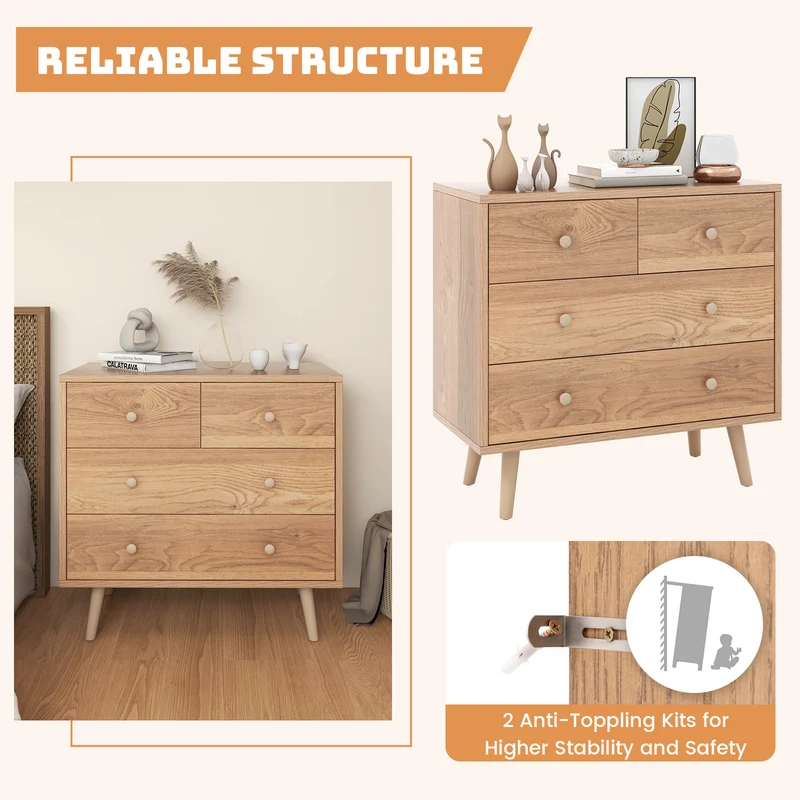 4-Drawer Dresser Cabinet Storage Organizer, Natural