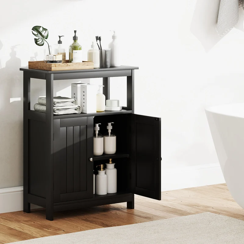 Freestanding Bathroom Floor Cabinet, Storage Organizer, Black