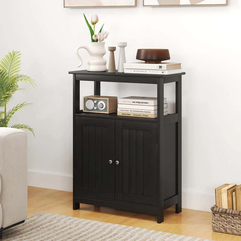 Freestanding Bathroom Floor Cabinet, Storage Organizer, Black