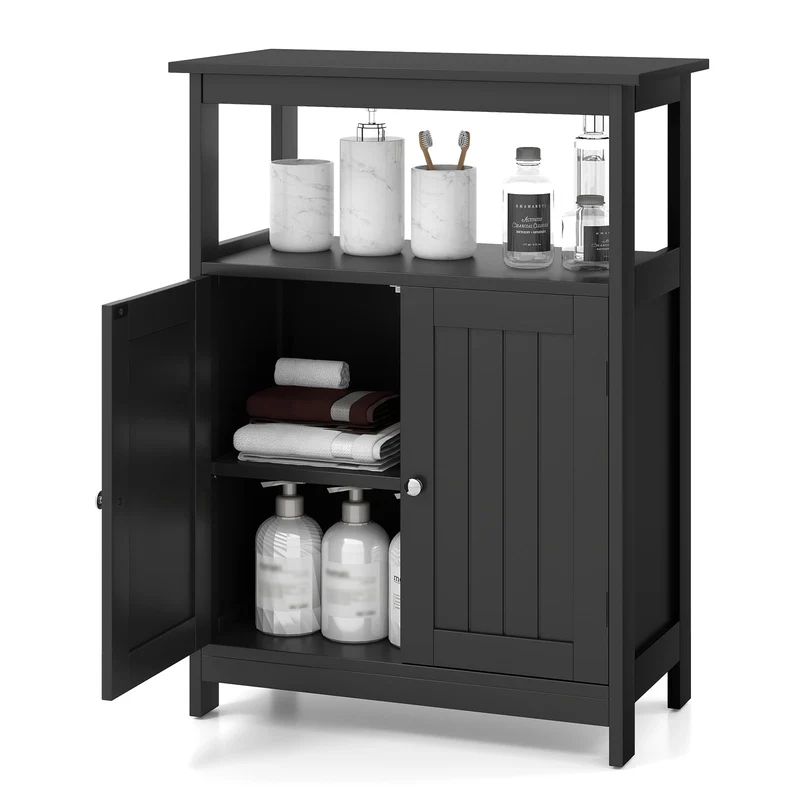 Freestanding Bathroom Floor Cabinet, Storage Organizer, Black