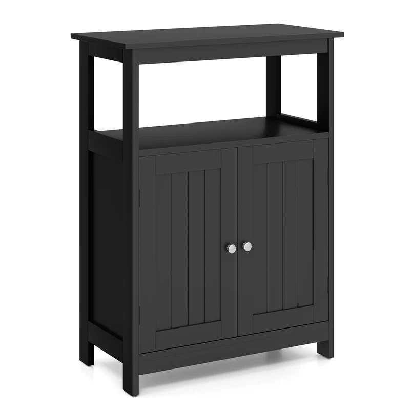 Freestanding Bathroom Floor Cabinet, Storage Organizer, Black