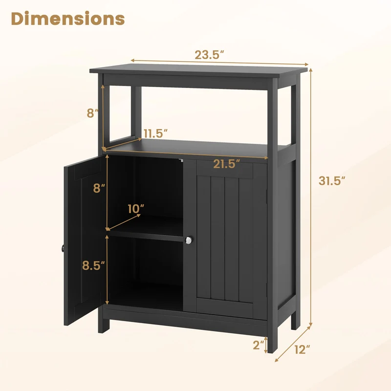 Freestanding Bathroom Floor Cabinet, Storage Organizer, Black