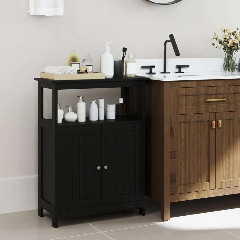 Freestanding Bathroom Floor Cabinet, Storage Organizer, Black