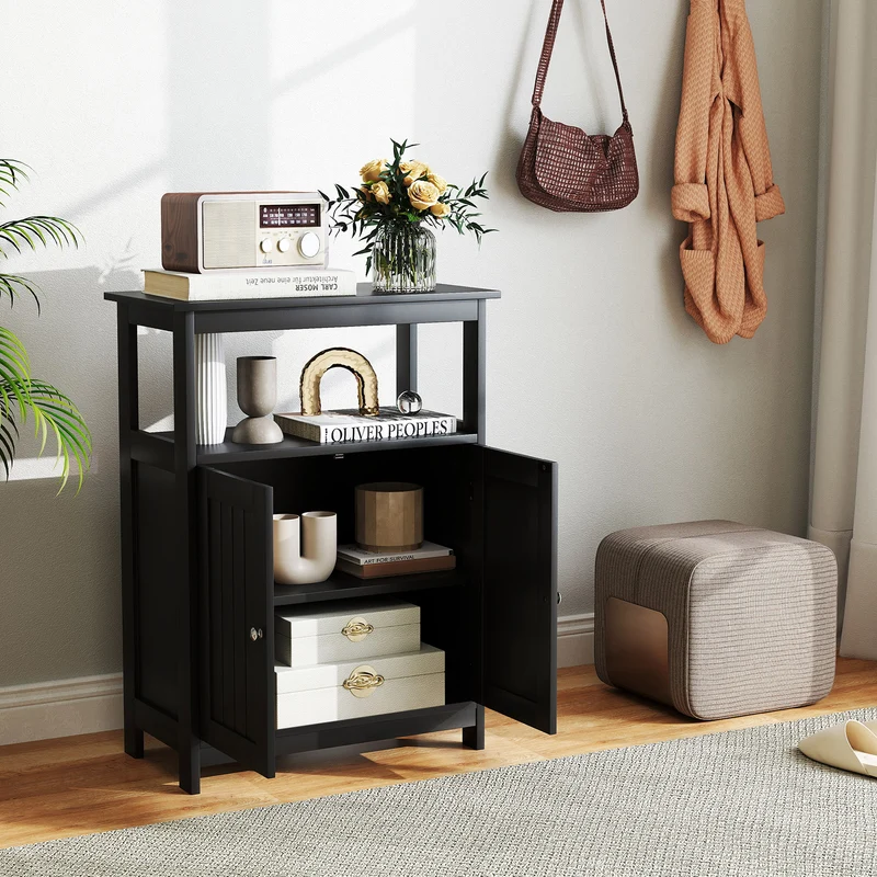 Freestanding Bathroom Floor Cabinet, Storage Organizer, Black