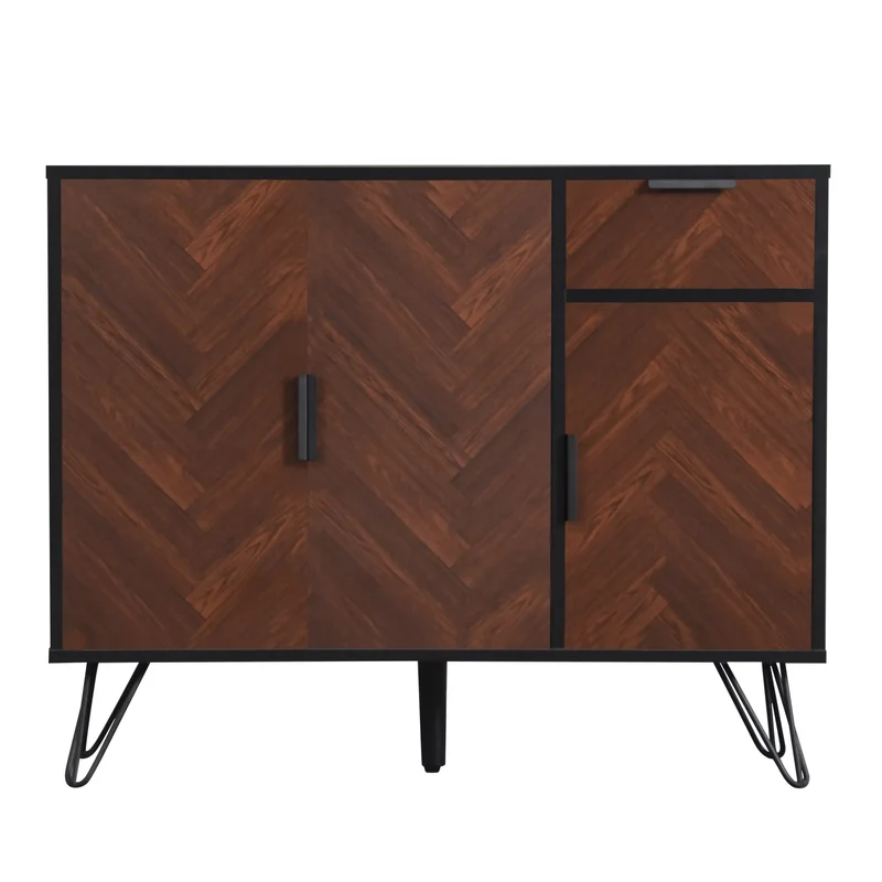 Storage Cabinet with Drawer, Adjustable Shelves, 35.5" L x 11.5" W x 28.5" H, Black+Wood