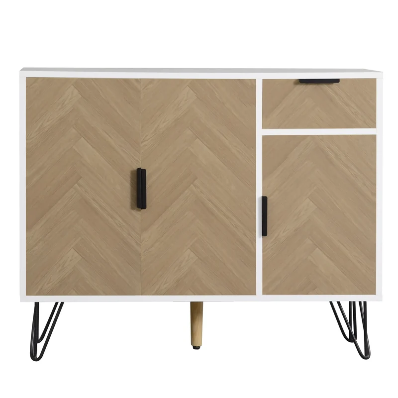 Storage Cabinet with Drawer, Adjustable Shelves, 35.5" L x 11.5" W x 28.5" H, White+Wood