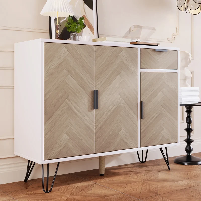 Storage Cabinet with Drawer, Adjustable Shelves, 35.5" L x 11.5" W x 28.5" H, White+Wood