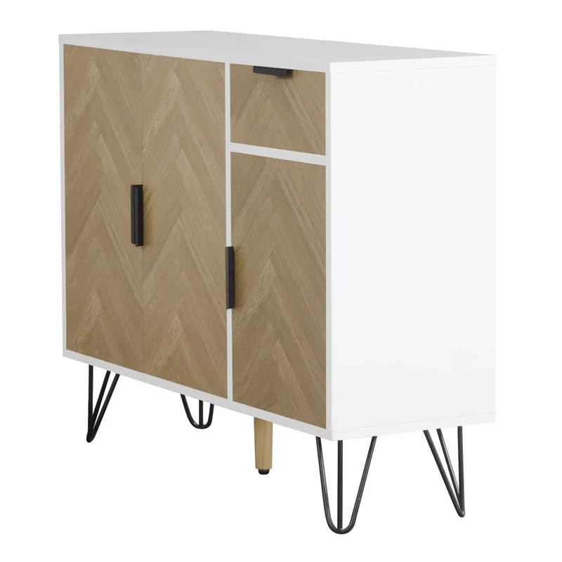 Storage Cabinet with Drawer, Adjustable Shelves, 35.5" L x 11.5" W x 28.5" H, White+Wood