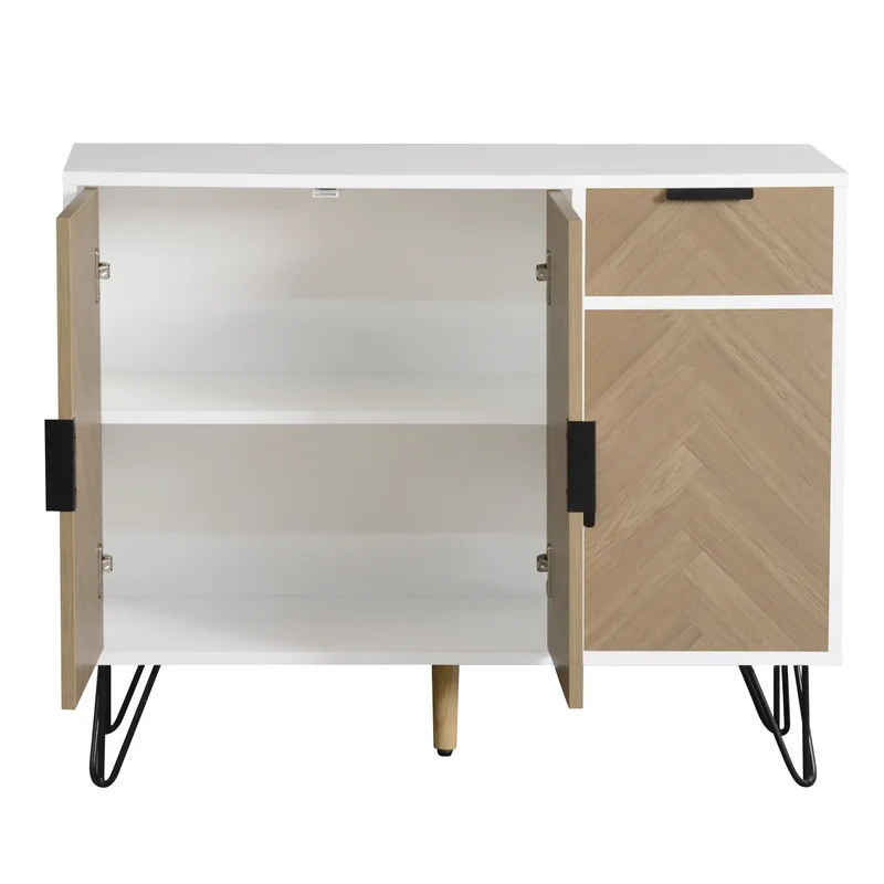 Storage Cabinet with Drawer, Adjustable Shelves, 35.5" L x 11.5" W x 28.5" H, White+Wood