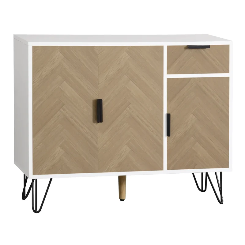 Storage Cabinet with Drawer, Adjustable Shelves, 35.5" L x 11.5" W x 28.5" H, White+Wood