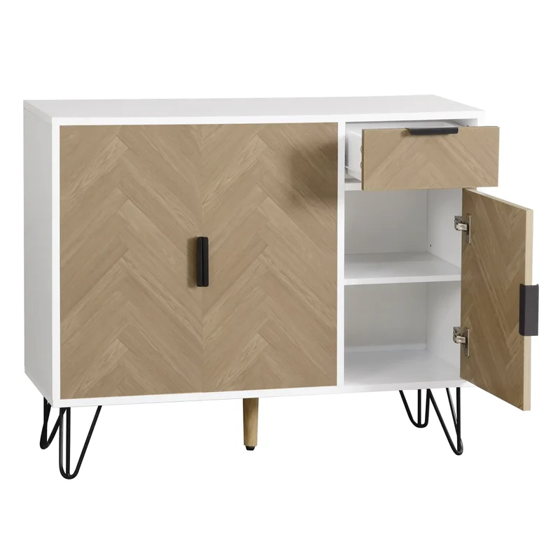 Storage Cabinet with Drawer, Adjustable Shelves, 35.5" L x 11.5" W x 28.5" H, White+Wood