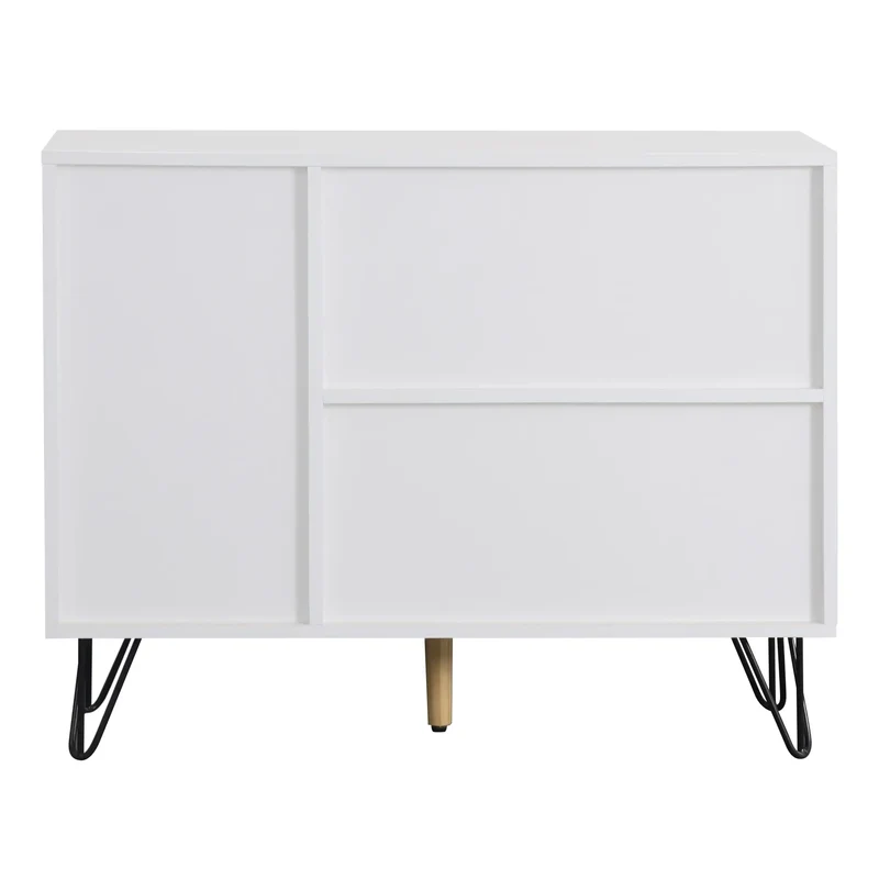 Storage Cabinet with Drawer, Adjustable Shelves, 35.5" L x 11.5" W x 28.5" H, White+Wood