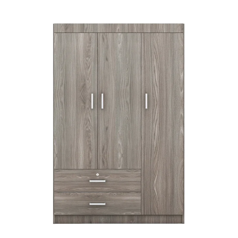 Modern Wardrobe, 2 Drawers, MDF, Hanging Rail, 41.5" L x 18.5" W x 68" H, Grey