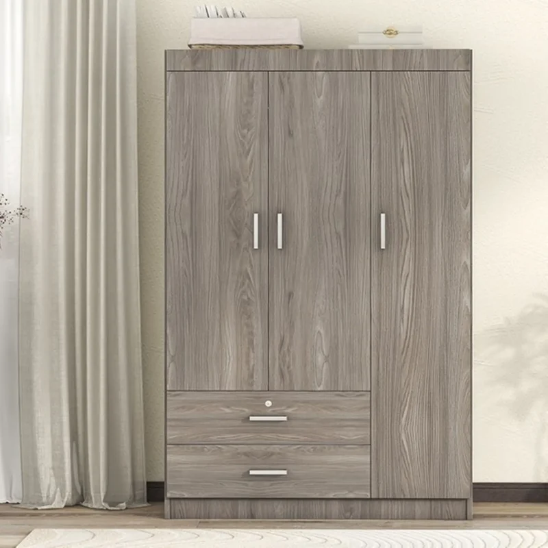 Modern Wardrobe, 2 Drawers, MDF, Hanging Rail, 41.5" L x 18.5" W x 68" H, Grey