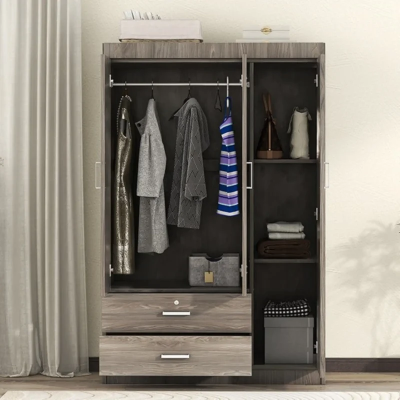 Modern Wardrobe, 2 Drawers, MDF, Hanging Rail, 41.5" L x 18.5" W x 68" H, Grey