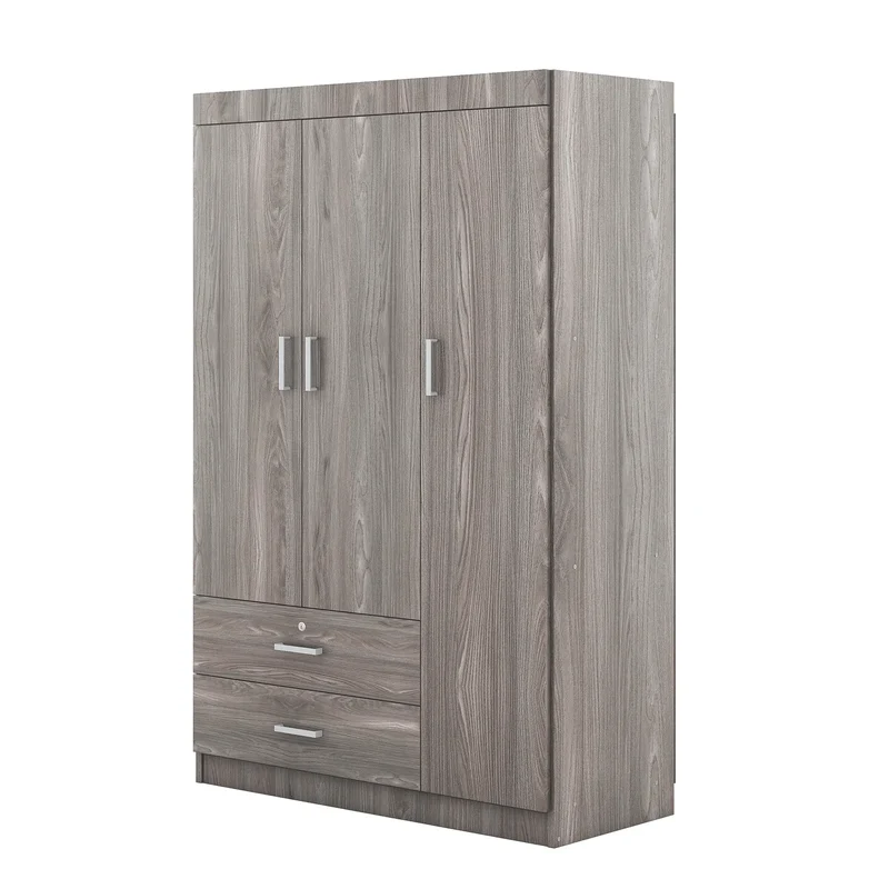 Modern Wardrobe, 2 Drawers, MDF, Hanging Rail, 41.5" L x 18.5" W x 68" H, Grey