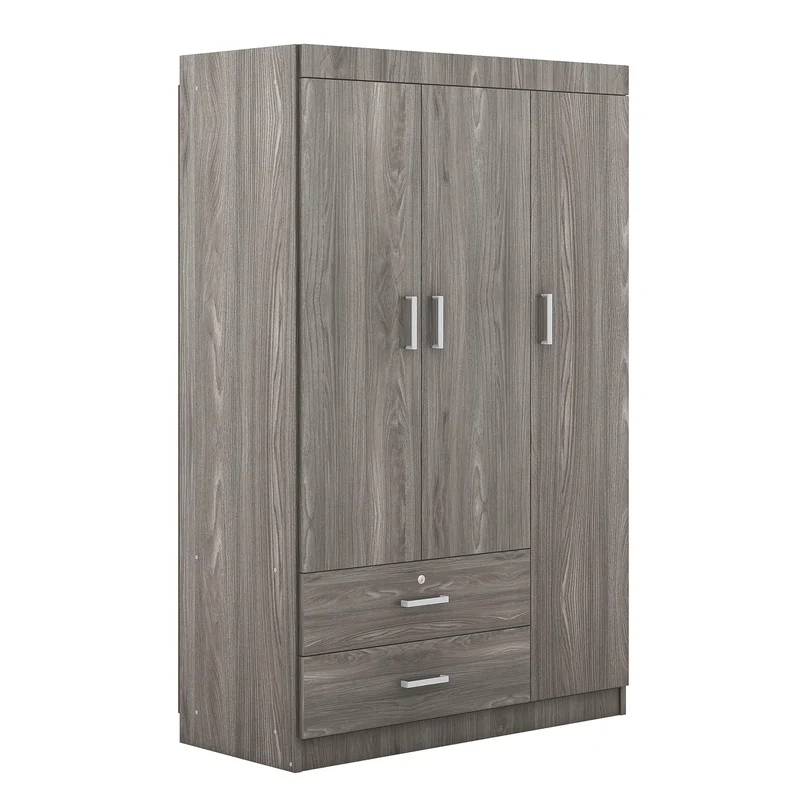 Modern Wardrobe, 2 Drawers, MDF, Hanging Rail, 41.5" L x 18.5" W x 68" H, Grey