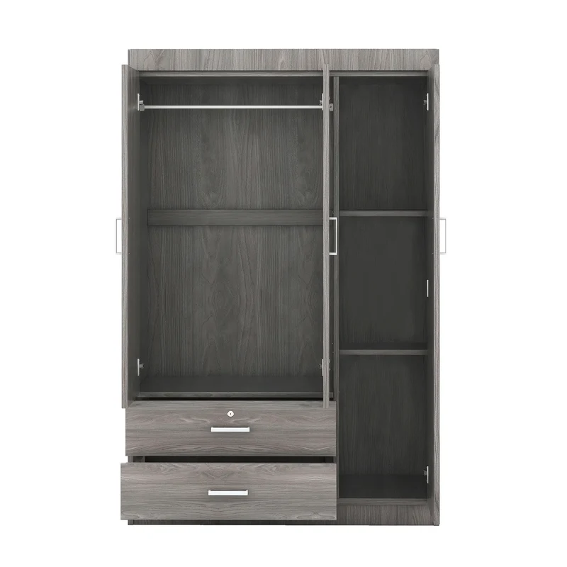 Modern Wardrobe, 2 Drawers, MDF, Hanging Rail, 41.5" L x 18.5" W x 68" H, Grey