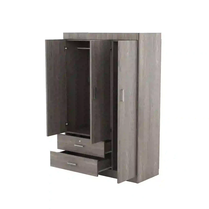 Modern Wardrobe, 2 Drawers, MDF, Hanging Rail, 41.5" L x 18.5" W x 68" H, Grey