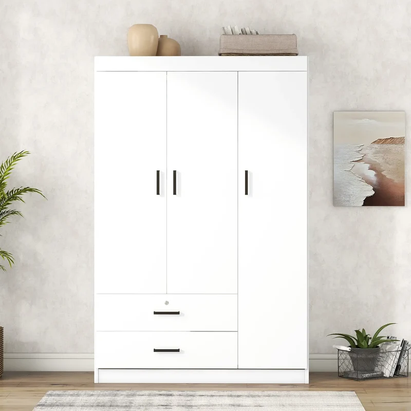Modern Wardrobe, 2 Drawers, MDF Construction, 41.5" L x 18.5" W x 68" H, White