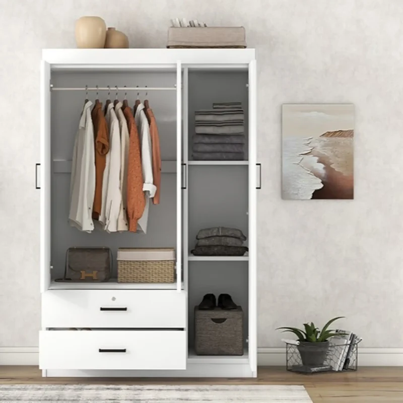 Modern Wardrobe, 2 Drawers, MDF Construction, 41.5" L x 18.5" W x 68" H, White
