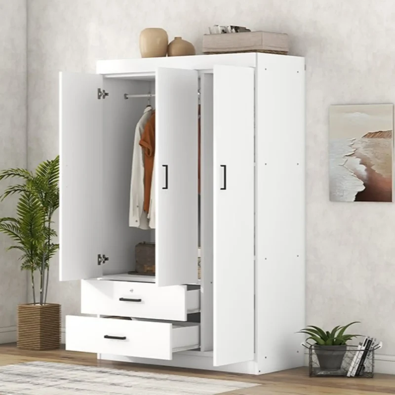 Modern Wardrobe, 2 Drawers, MDF Construction, 41.5" L x 18.5" W x 68" H, White