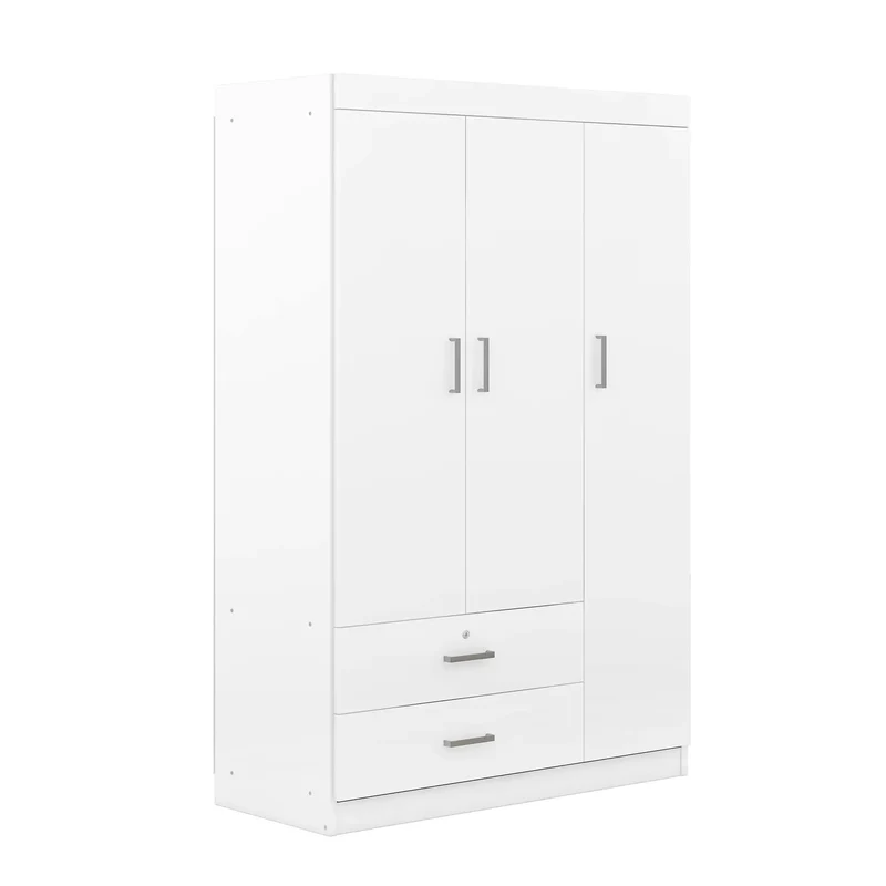 Modern Wardrobe, 2 Drawers, MDF Construction, 41.5" L x 18.5" W x 68" H, White