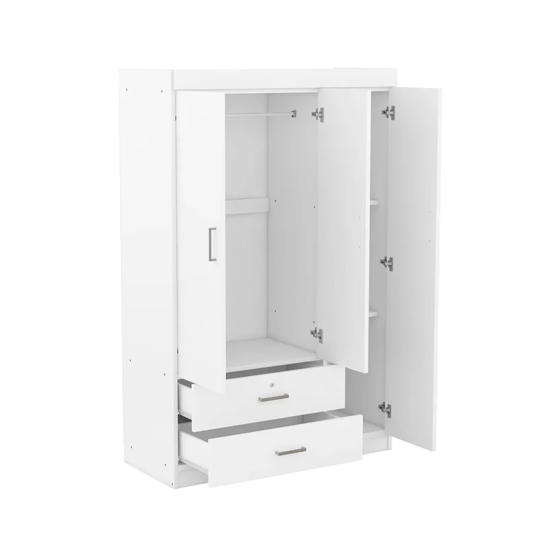 Modern Wardrobe, 2 Drawers, MDF Construction, 41.5" L x 18.5" W x 68" H, White