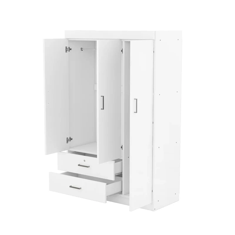 Modern Wardrobe, 2 Drawers, MDF Construction, 41.5" L x 18.5" W x 68" H, White