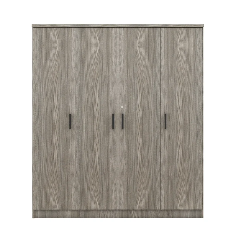 Wardrobe with Hanging Rail, Locking Drawer, Black Handles, 59" L x 20" W x 68" H, Grey