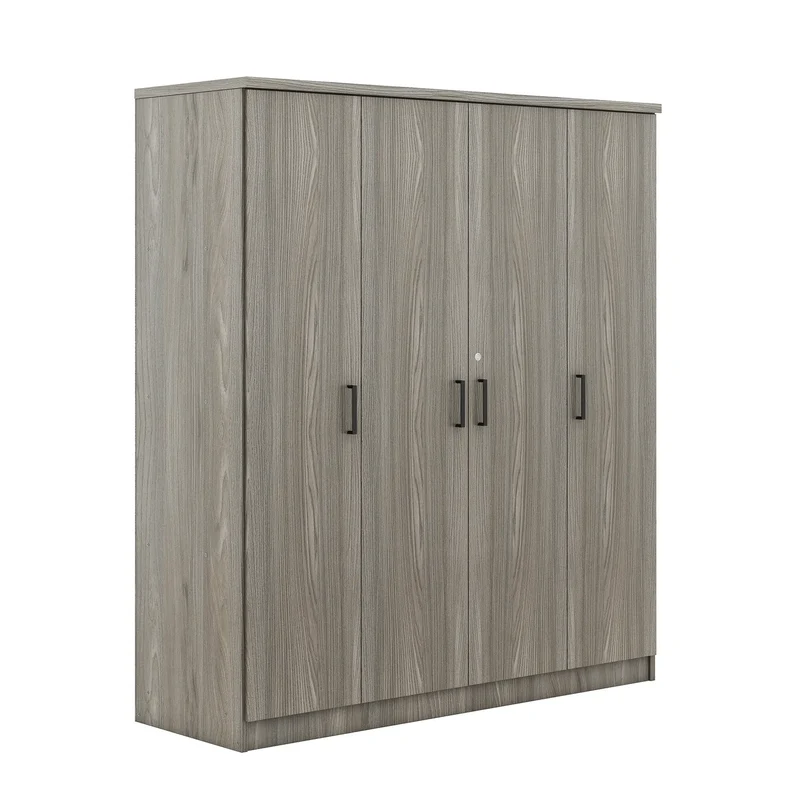 Wardrobe with Hanging Rail, Locking Drawer, Black Handles, 59" L x 20" W x 68" H, Grey