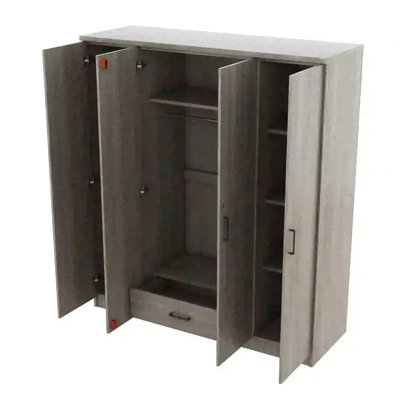 Wardrobe with Hanging Rail, Locking Drawer, Black Handles, 59" L x 20" W x 68" H, Grey