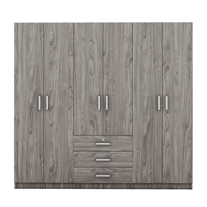 Wooden Wardrobe, 3 Drawers, MDF, Compact, 71" L x 19" W x 68" H, Grey