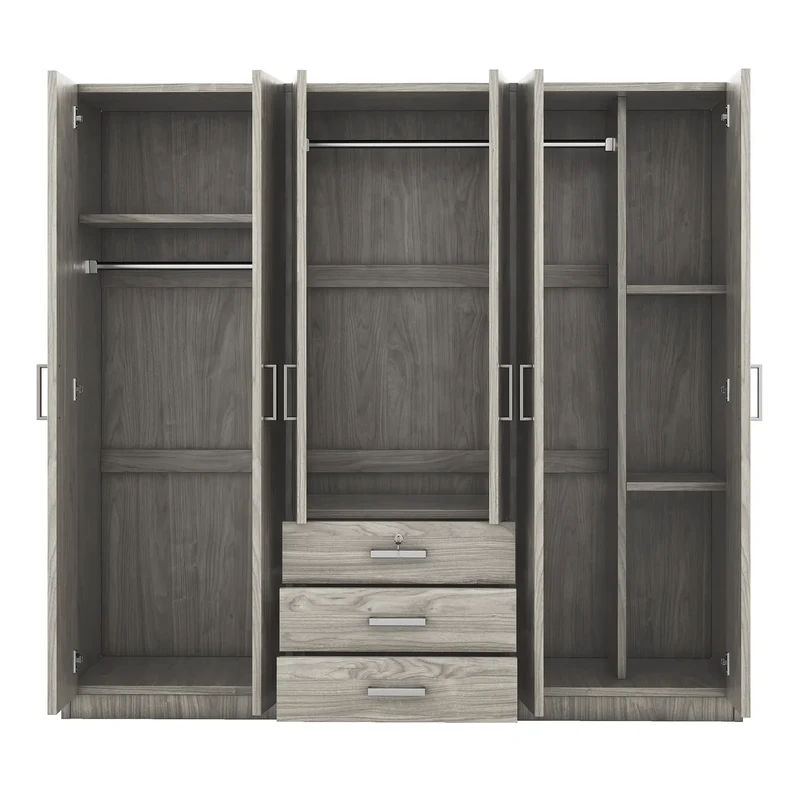 Wooden Wardrobe, 3 Drawers, MDF, Compact, 71" L x 19" W x 68" H, Grey