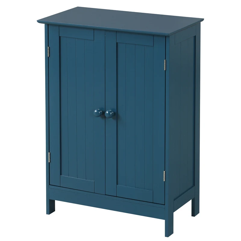 2-Door Freestanding Wooden Bathroom Cabinet, Adjustable Shelf, Blue
