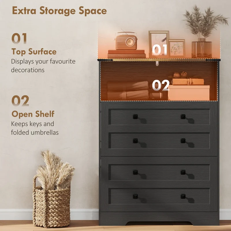 Shoe Cabinet With 2 Flip Drawers, Narrow, Black