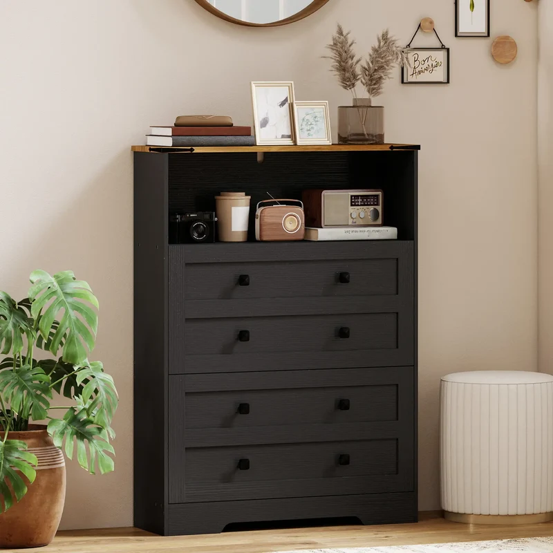 Shoe Cabinet With 2 Flip Drawers, Narrow, Black