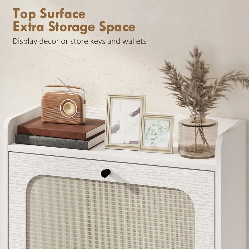 Shoe Cabinet With 2 Flip Drawers, Narrow, White