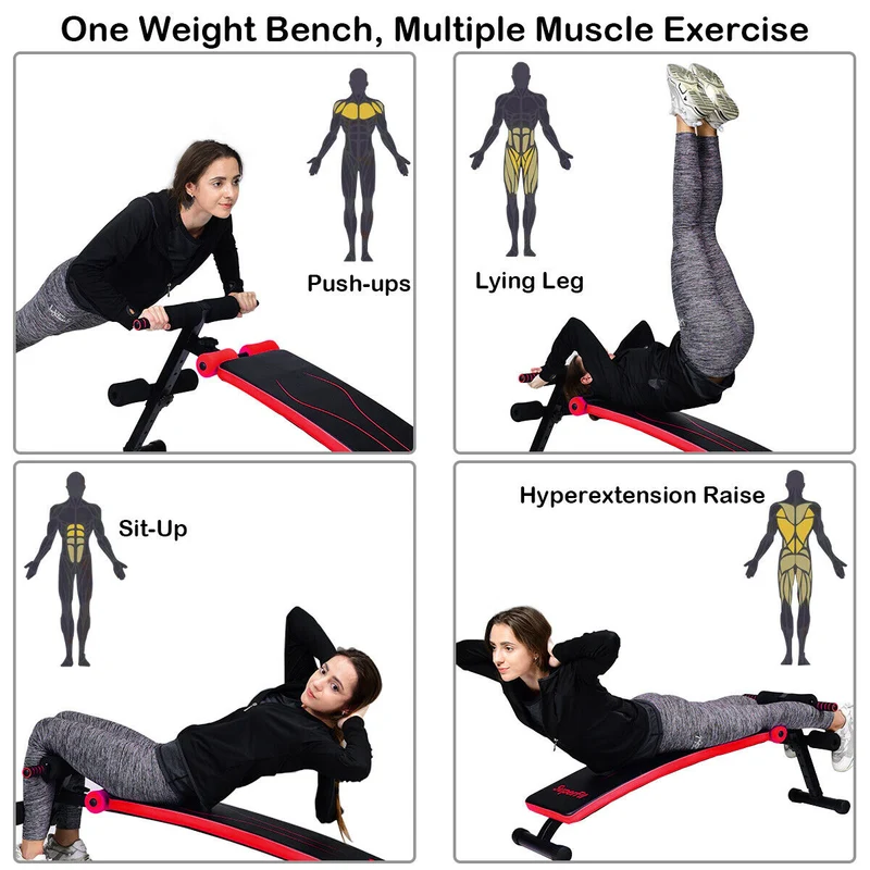 Folding Weight Bench, Adjustable Sit-Up Board, Red