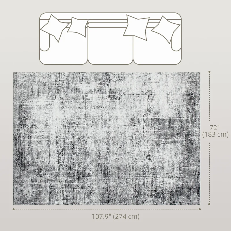Modern Abstract Area Rug, 6x9, Machine Washable, Non-Slip, Grey