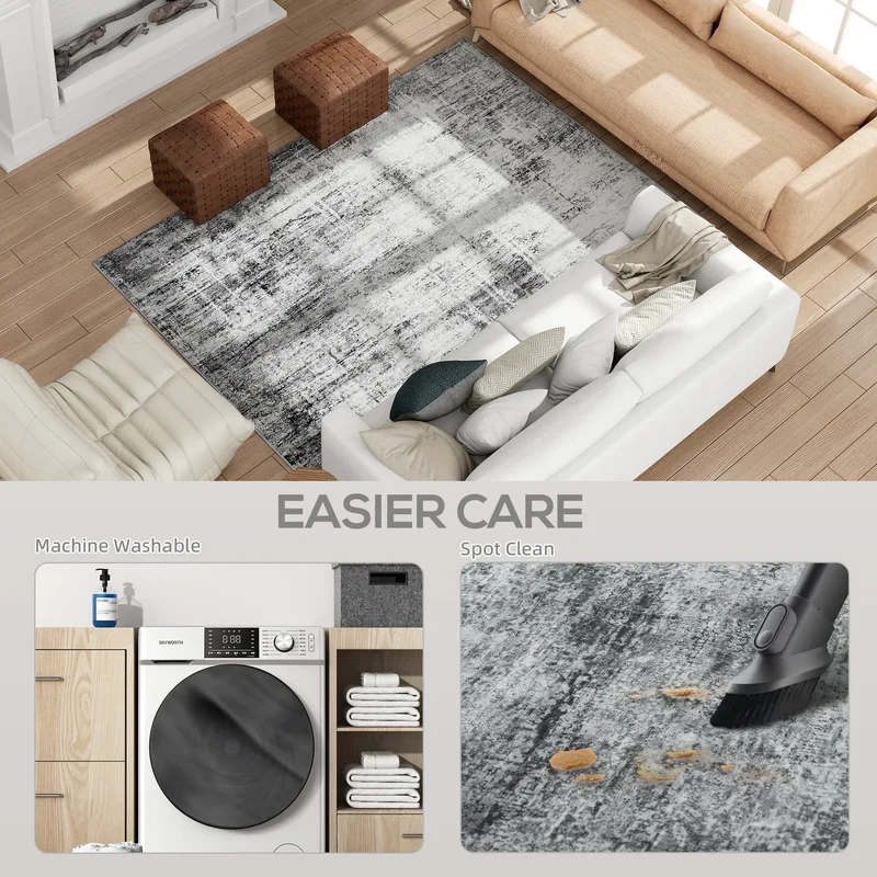 Modern Abstract Area Rug, 6x9, Machine Washable, Non-Slip, Grey